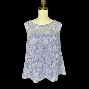 Lavender Floral Lace Sequin Sleeveless‎ Blouse Scoop Neck Purple Lined Top